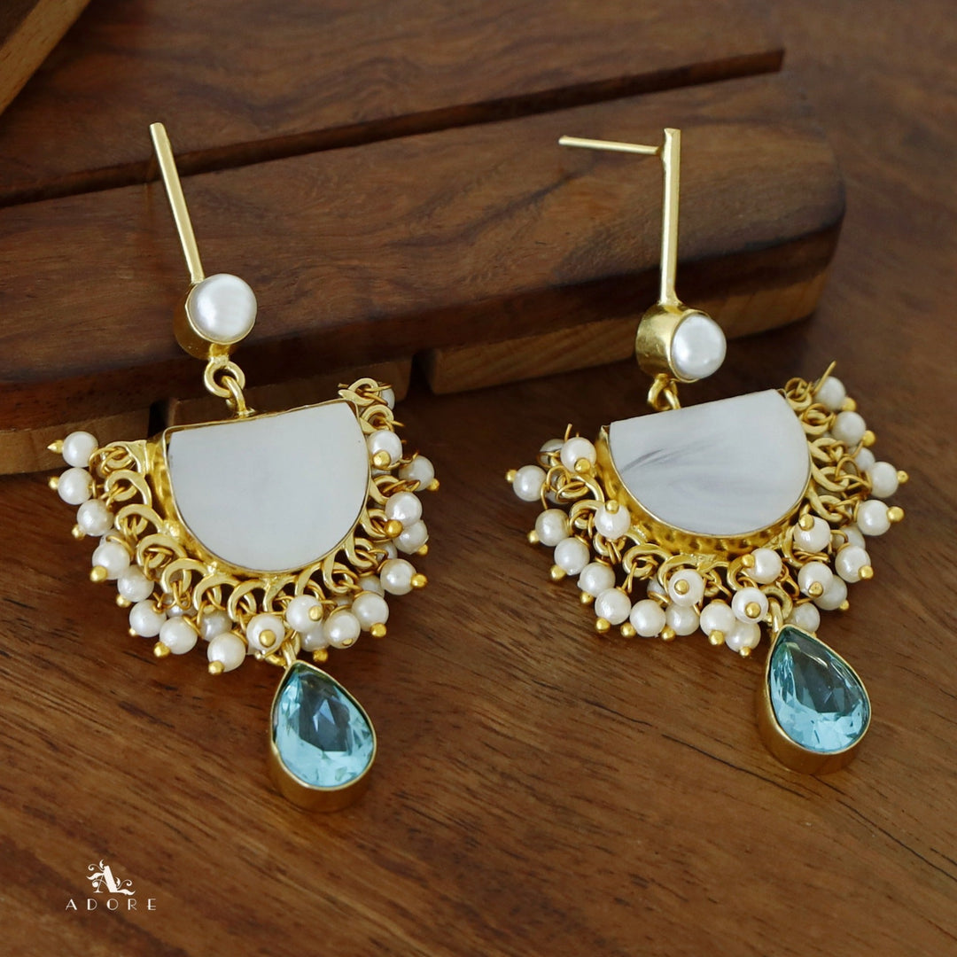 Golden Stick Pearl Semi Circle MOP Drop Earring