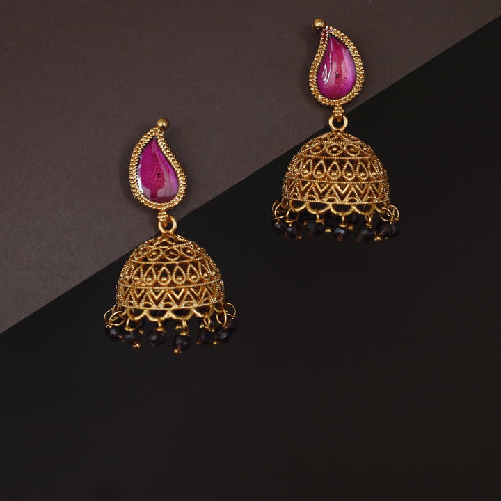 Yavnika Mango Enamel Beaded Jhumka