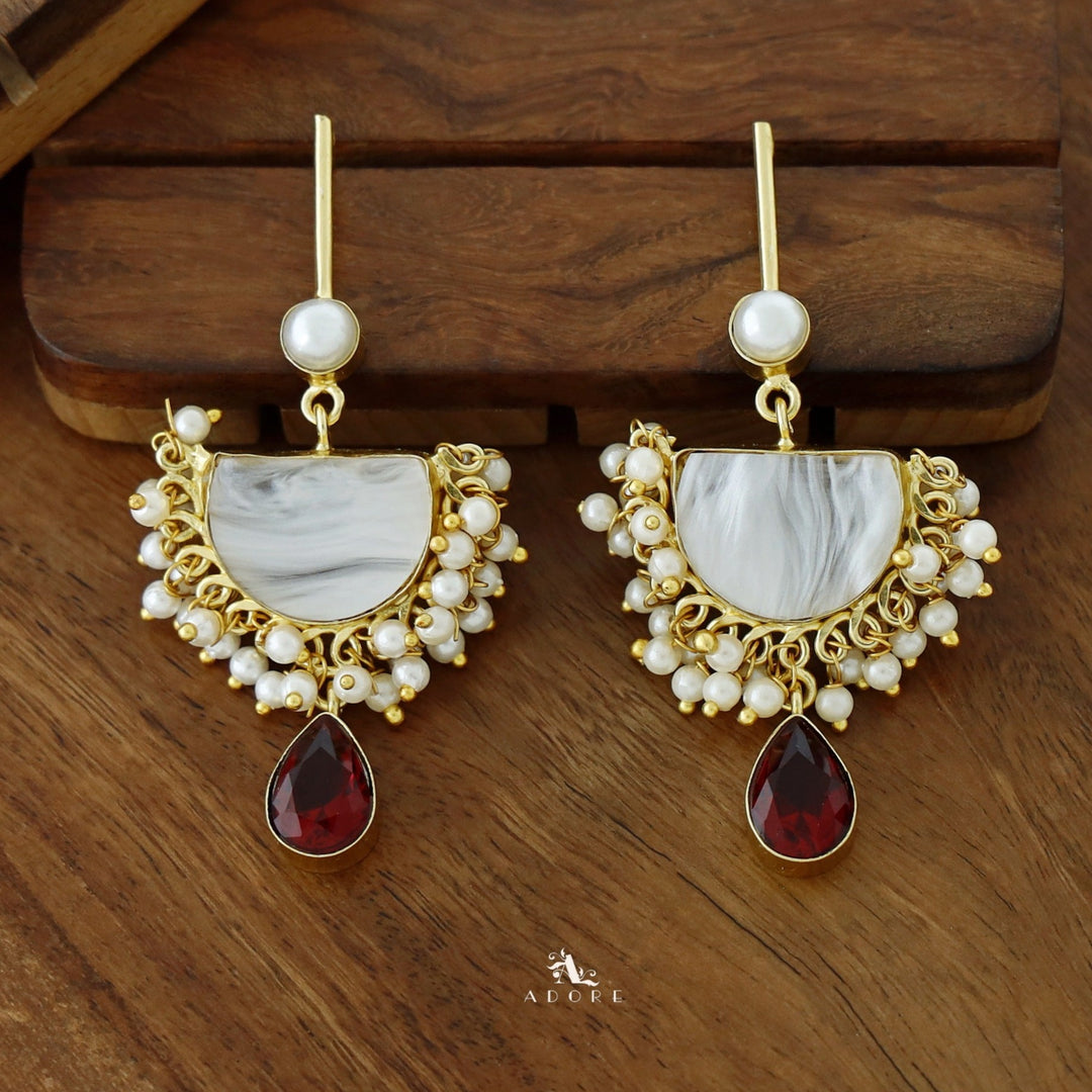 Golden Stick Pearl Semi Circle MOP Drop Earring