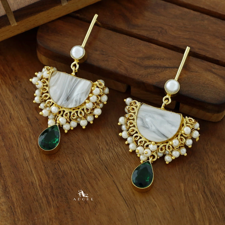 Golden Stick Pearl Semi Circle MOP Drop Earring