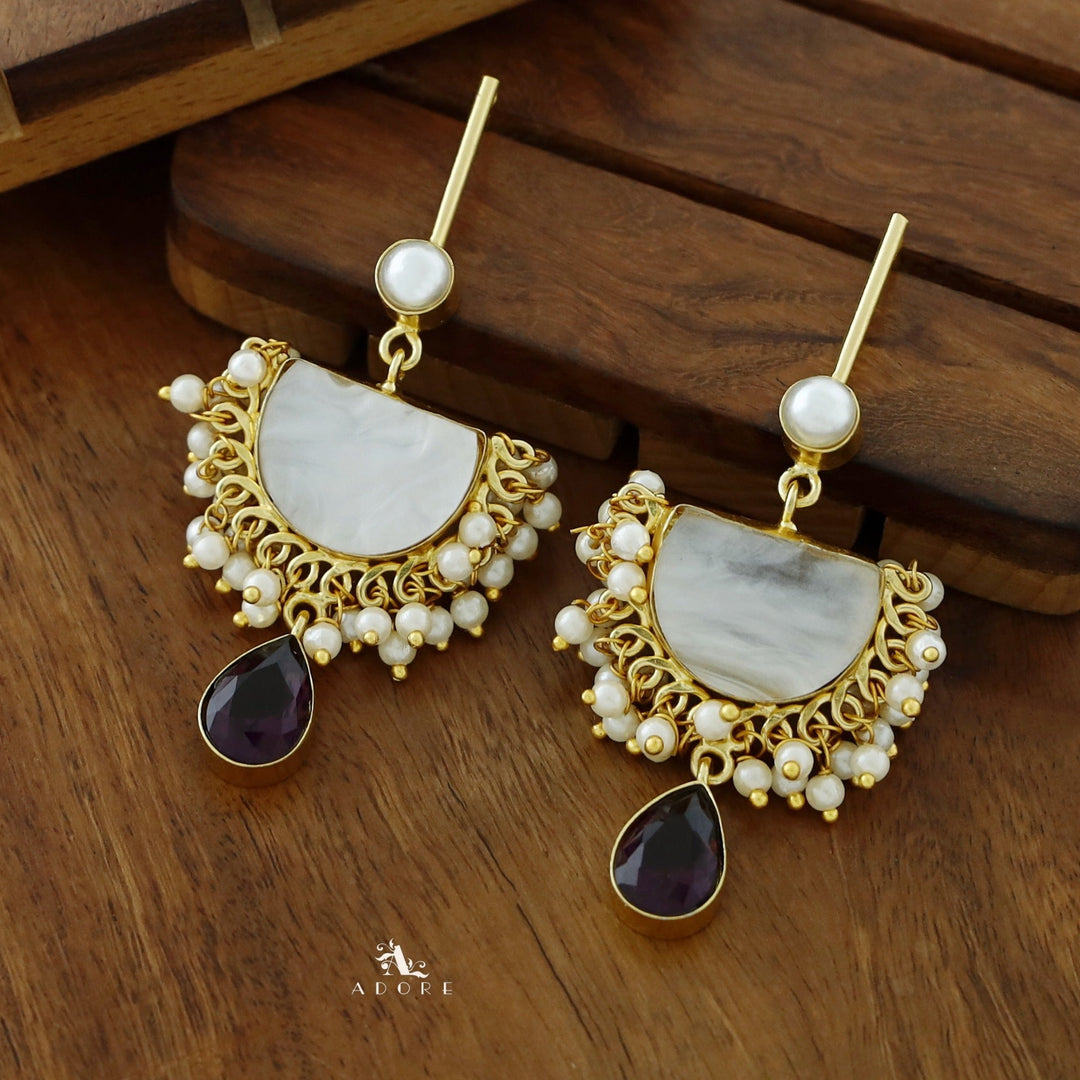 Golden Stick Pearl Semi Circle MOP Drop Earring
