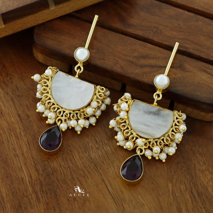 Golden Stick Pearl Semi Circle MOP Drop Earring