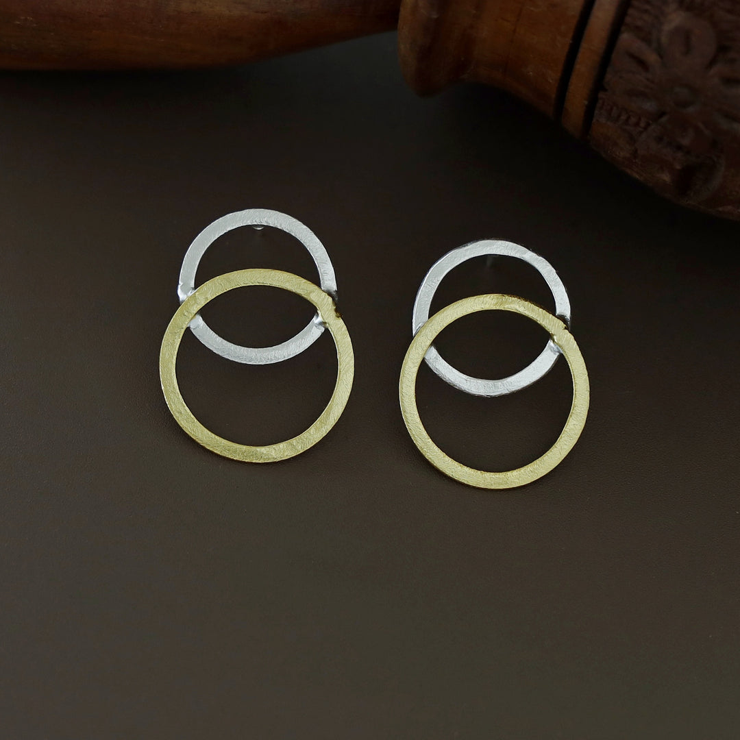 Round Silver & Gold Earring