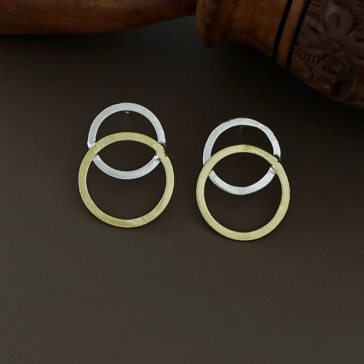 Round Silver & Gold Earring