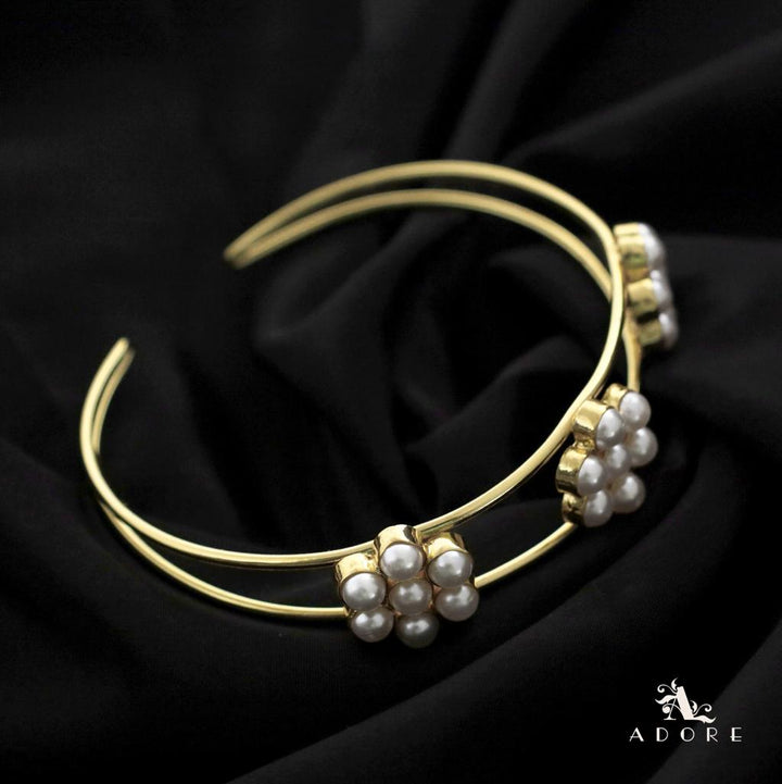 Golden Twin Layer Tri Pearl Flower Bangle ( 5 MM )