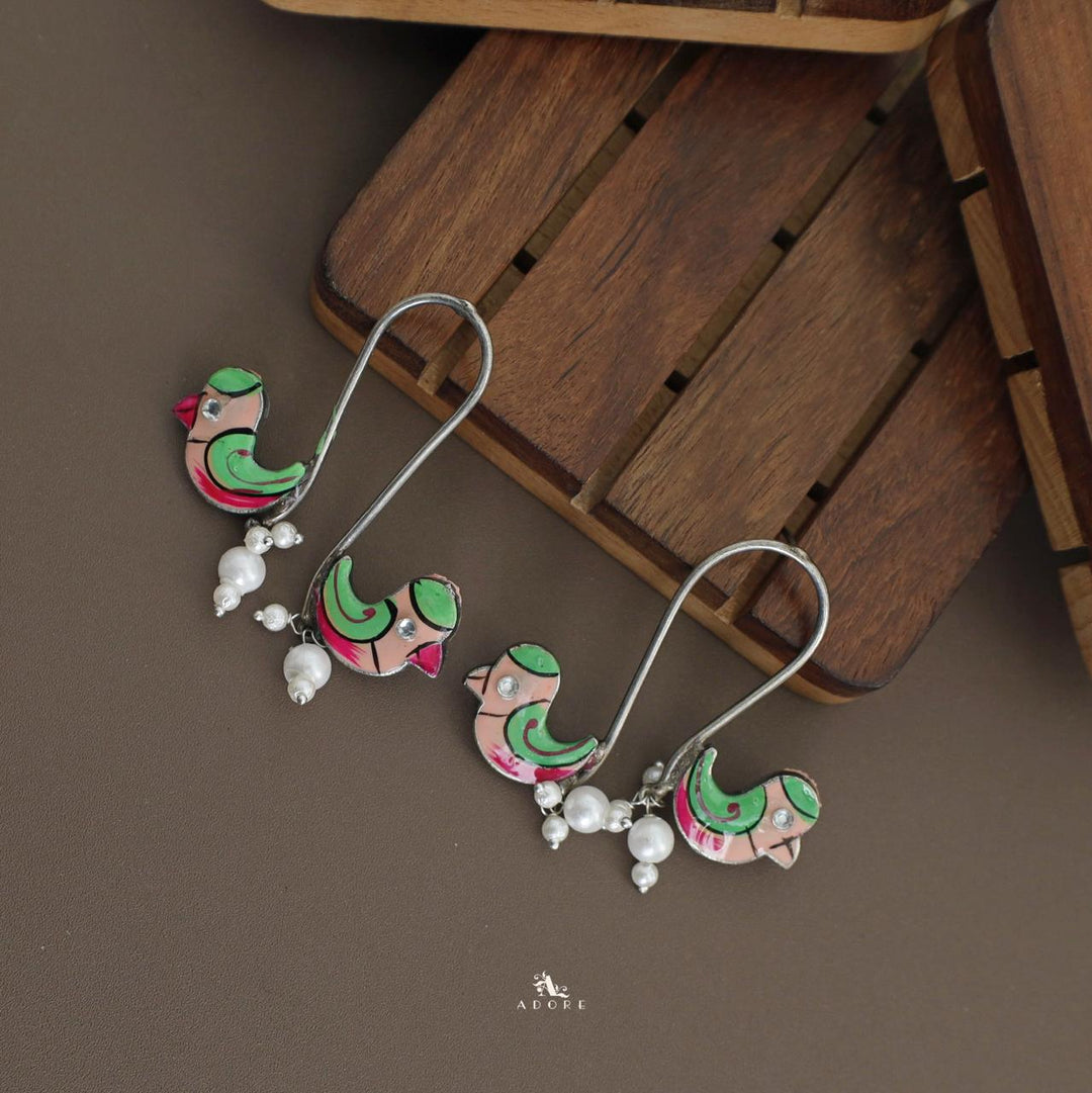 Antique Curvy Meenakari Bonsy Bird Earring