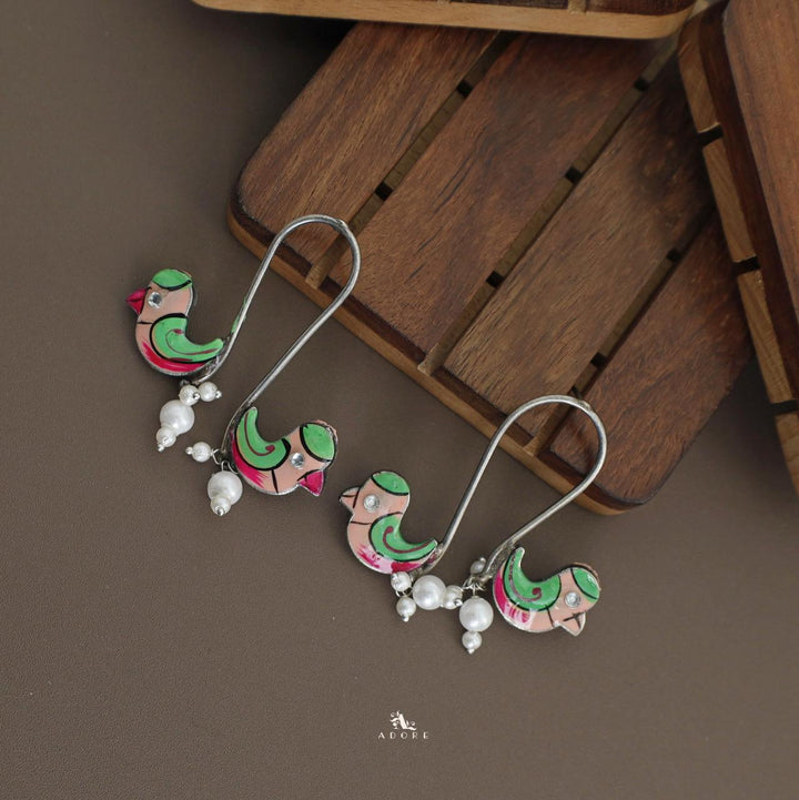 Antique Curvy Meenakari Bonsy Bird Earring