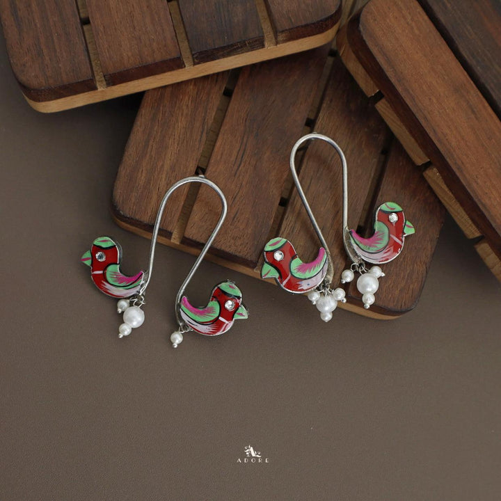 Antique Curvy Meenakari Bonsy Bird Earring