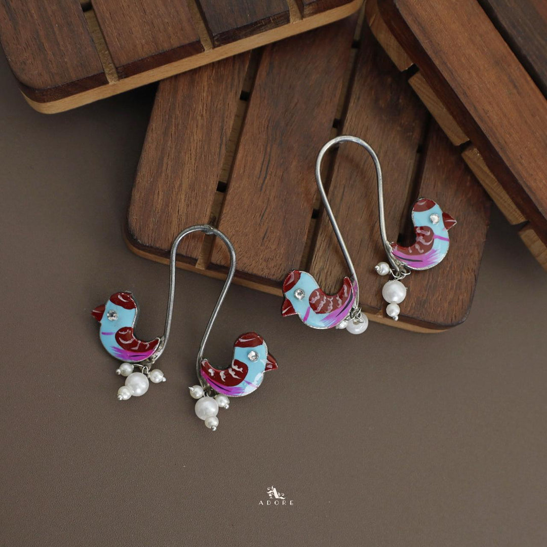Antique Curvy Meenakari Bonsy Bird Earring