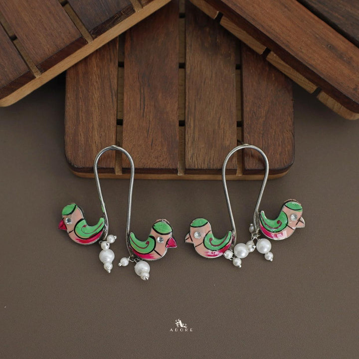 Antique Curvy Meenakari Bonsy Bird Earring