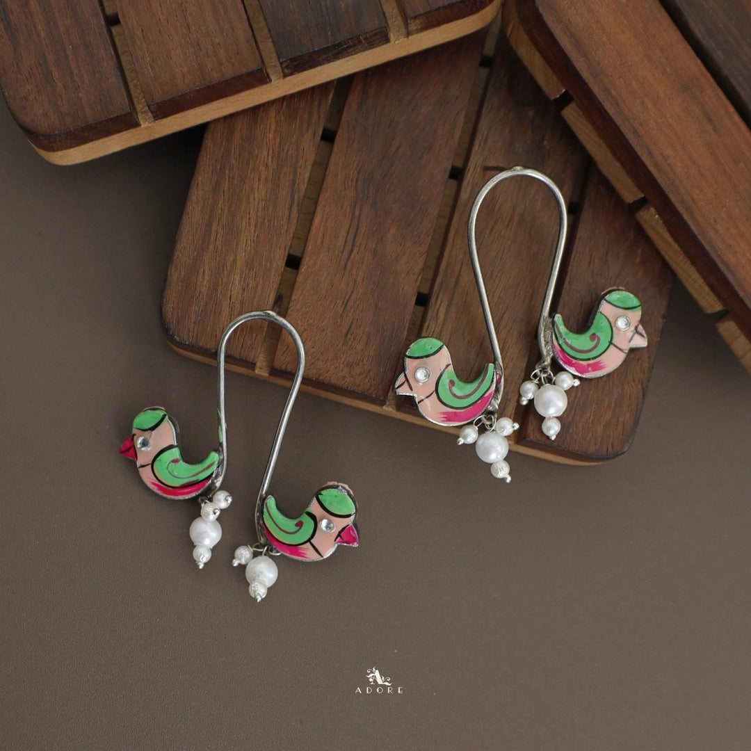 Antique Curvy Meenakari Bonsy Bird Earring