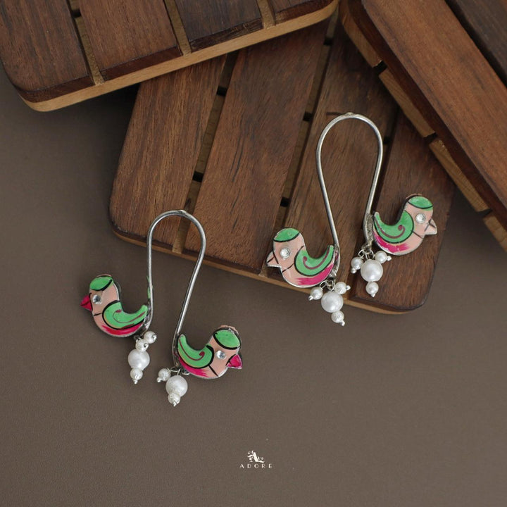 Antique Curvy Meenakari Bonsy Bird Earring