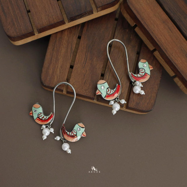 Antique Curvy Meenakari Bonsy Bird Earring