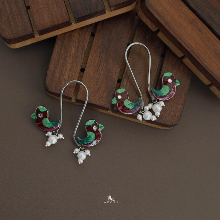 Antique Curvy Meenakari Bonsy Bird Earring