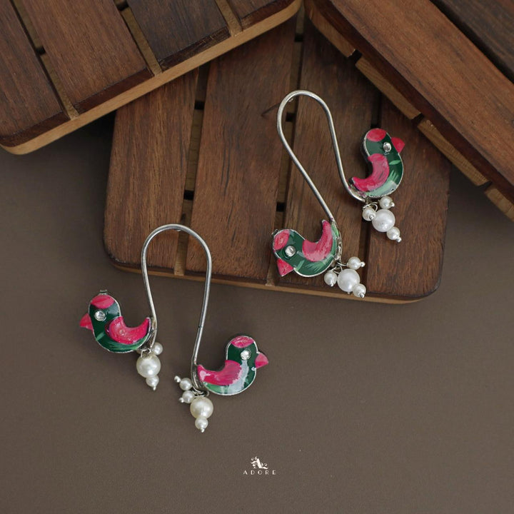 Antique Curvy Meenakari Bonsy Bird Earring