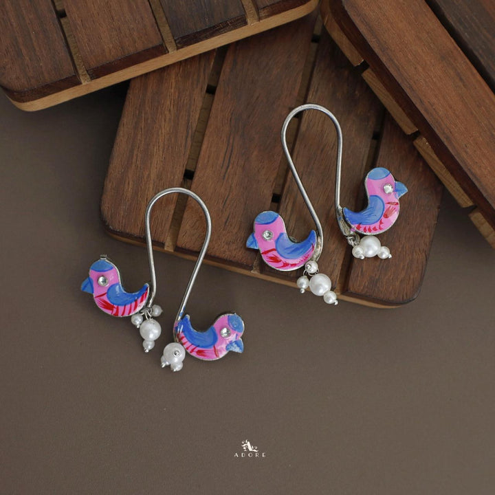 Antique Curvy Meenakari Bonsy Bird Earring