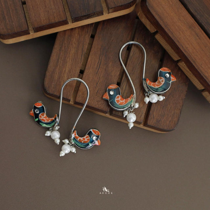 Antique Curvy Meenakari Bonsy Bird Earring