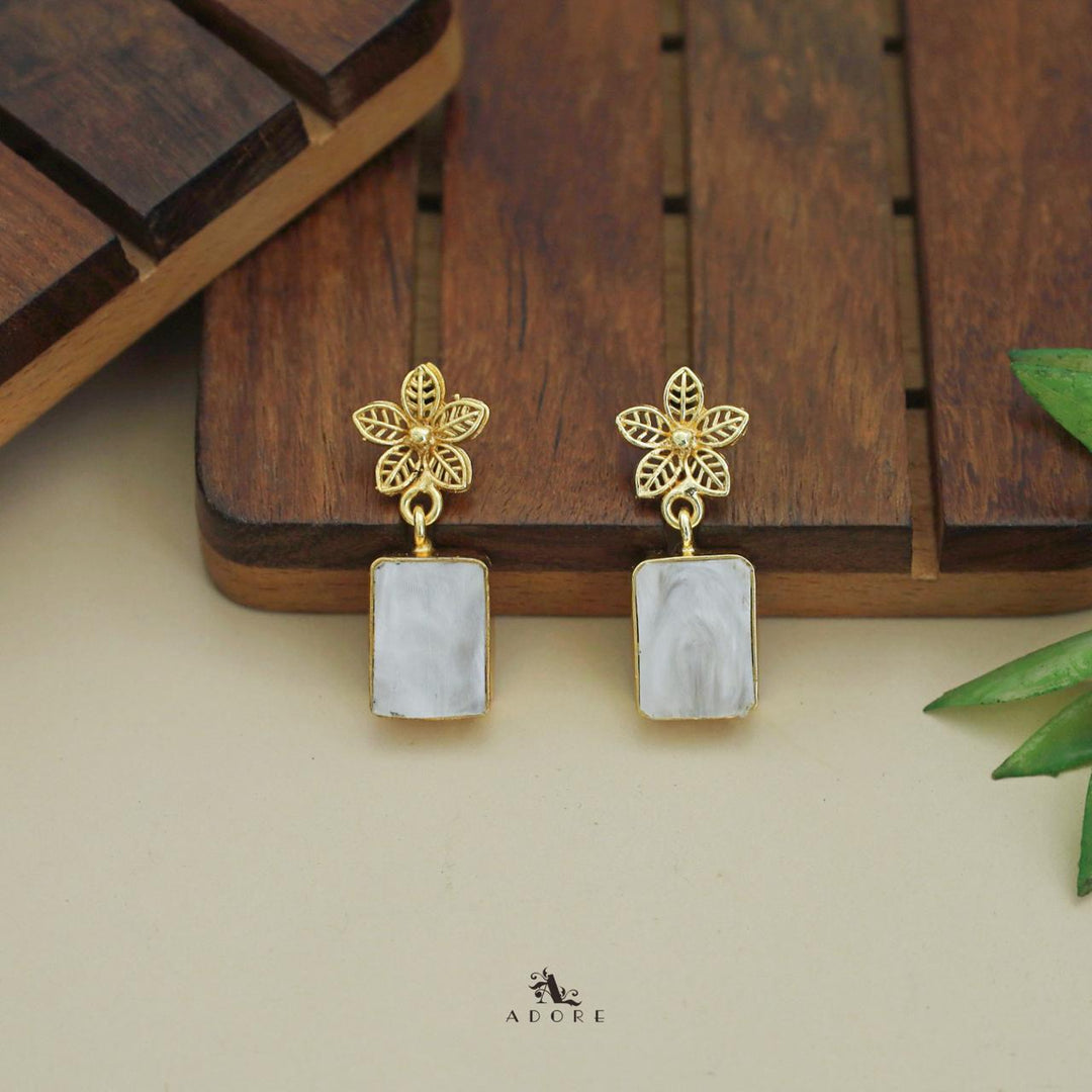 Golden Night Flower Glossy Rectangle Earring