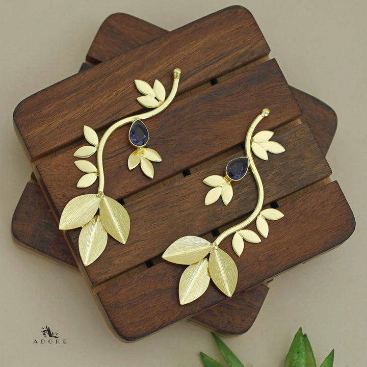Gina Golden Leafy Glossy Stone Earring
