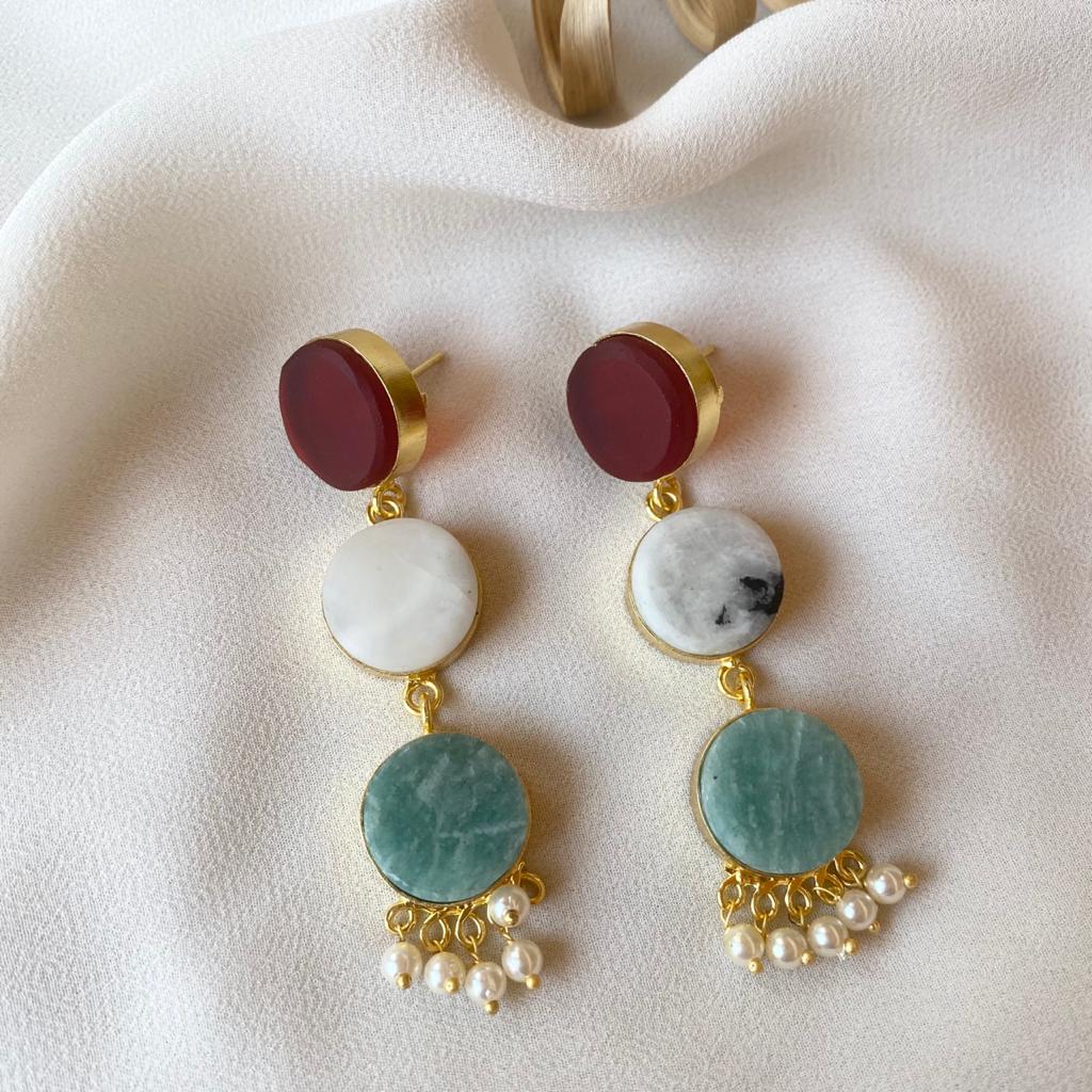 Three Step Raw Stone Earrings Adore By Priyanka