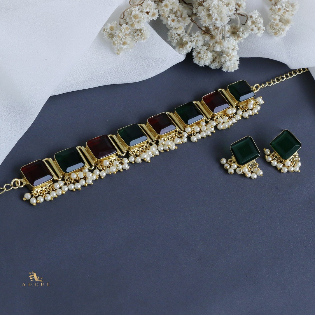 Urwasi Golden Pearl Drop Choker With Earring