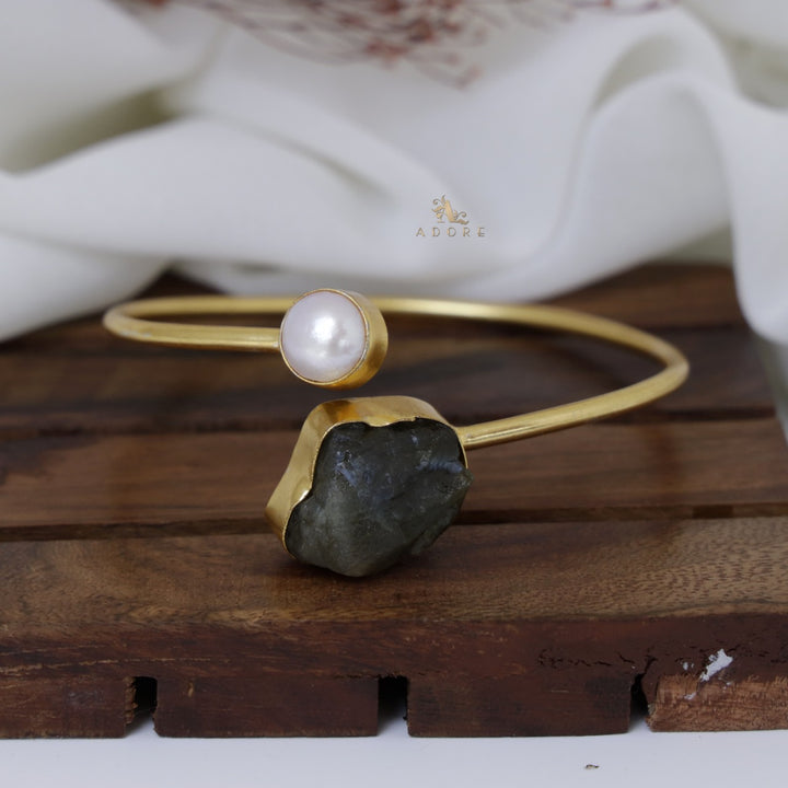 Libra Dyed & Raw Stone + Pearl Bangle
