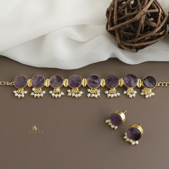 Alessandra Raw Stone Pearl Choker With Stud