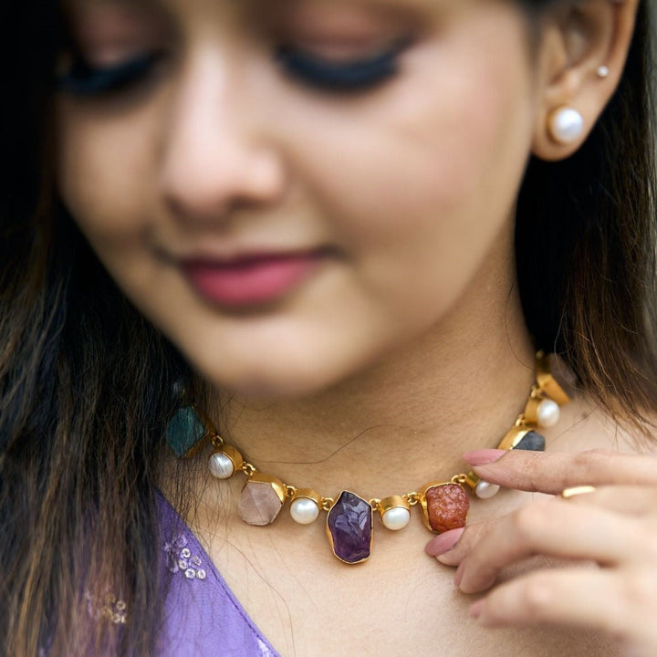 Pegasus Rugged Stone Neckpiece With Earring