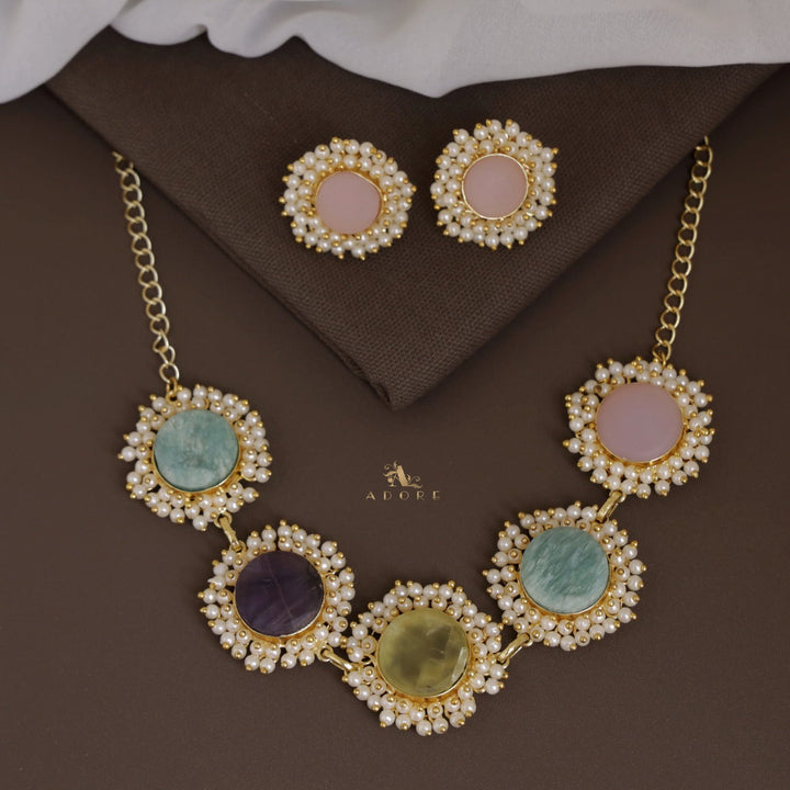 Ahelia Raw Stone Cluster Pearl Neckpiece / Choker With Earring