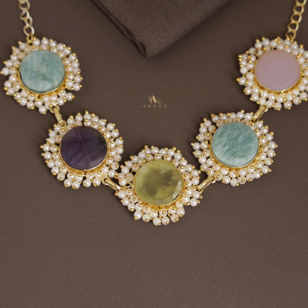 Ahelia Raw Stone Cluster Pearl Neckpiece / Choker With Earring