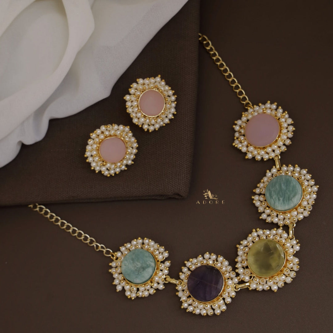 Ahelia Raw Stone Cluster Pearl Neckpiece / Choker With Earring