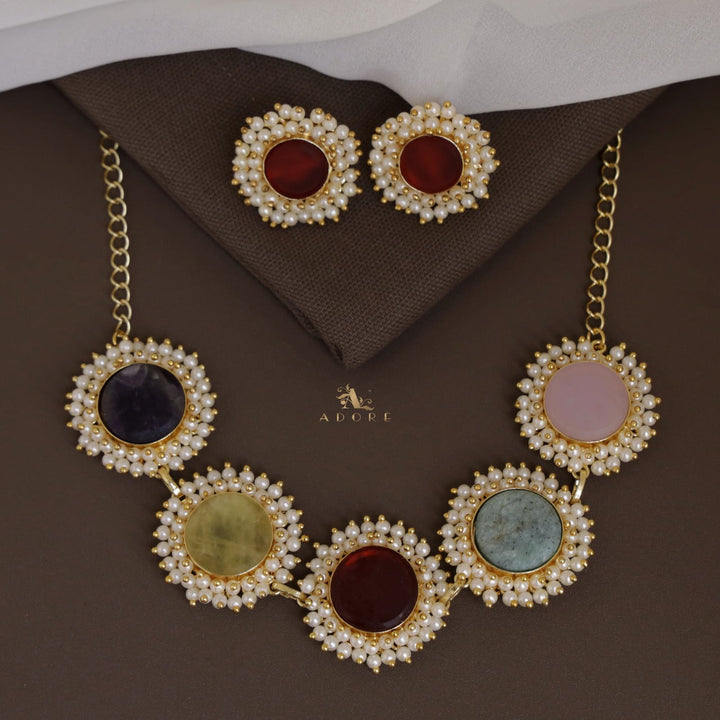 Ahelia Raw Stone Cluster Pearl Neckpiece / Choker With Earring
