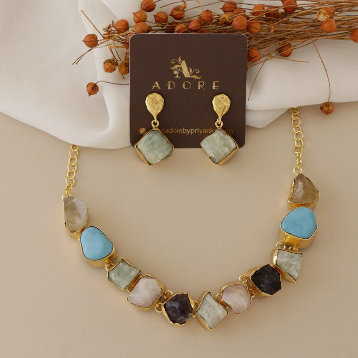 Xara Raw Stone Short Neckpiece With Earring