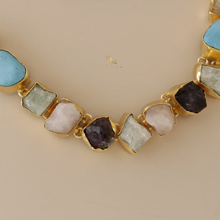 Xara Raw Stone Short Neckpiece With Earring