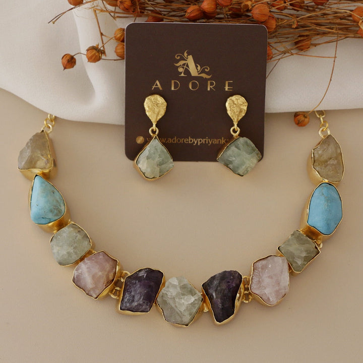 Xara Raw Stone Short Neckpiece With Earring