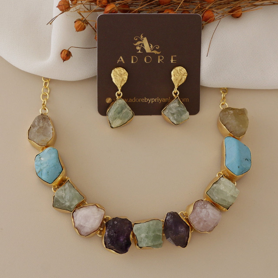 Xara Raw Stone Short Neckpiece With Earring