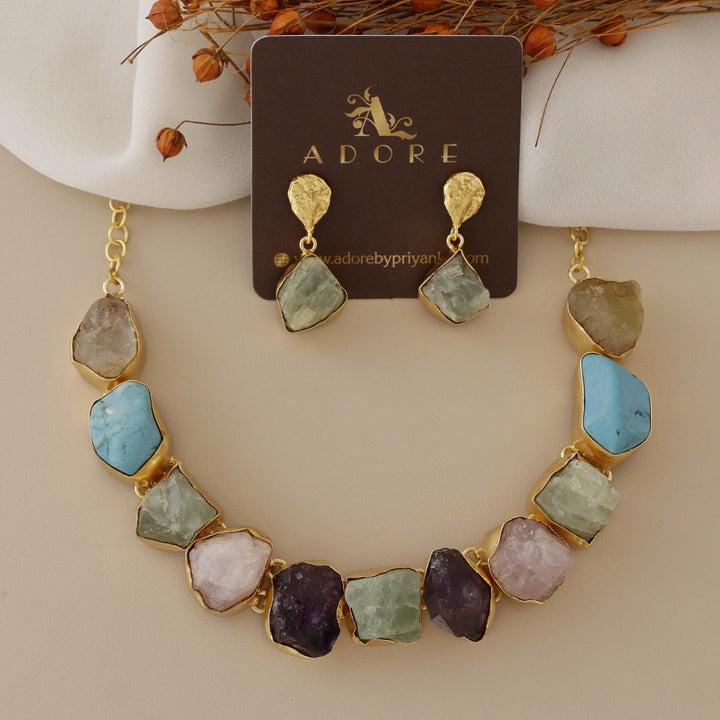 Xara Raw Stone Short Neckpiece With Earring