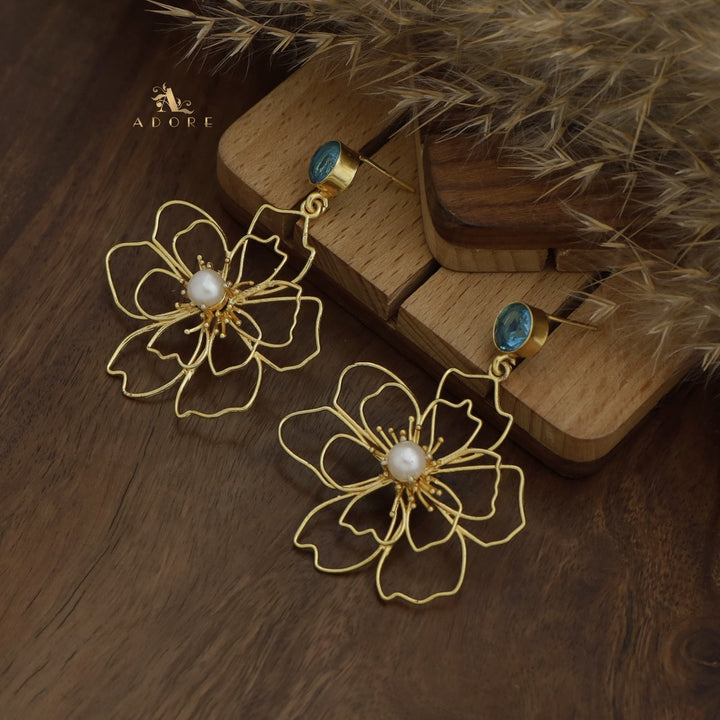 Glossy Rosline Flower Pearl Earring