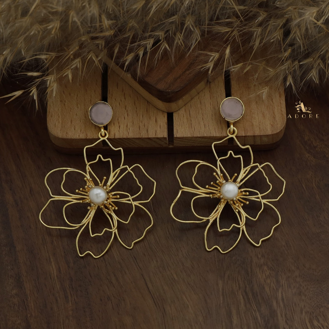 Glossy Rosline Flower Pearl Earring