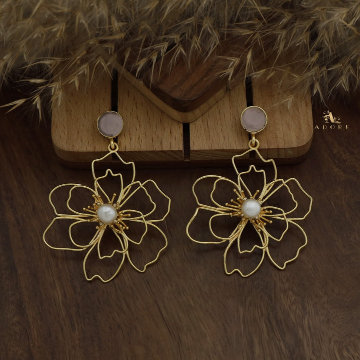 Glossy Rosline Flower Pearl Earring