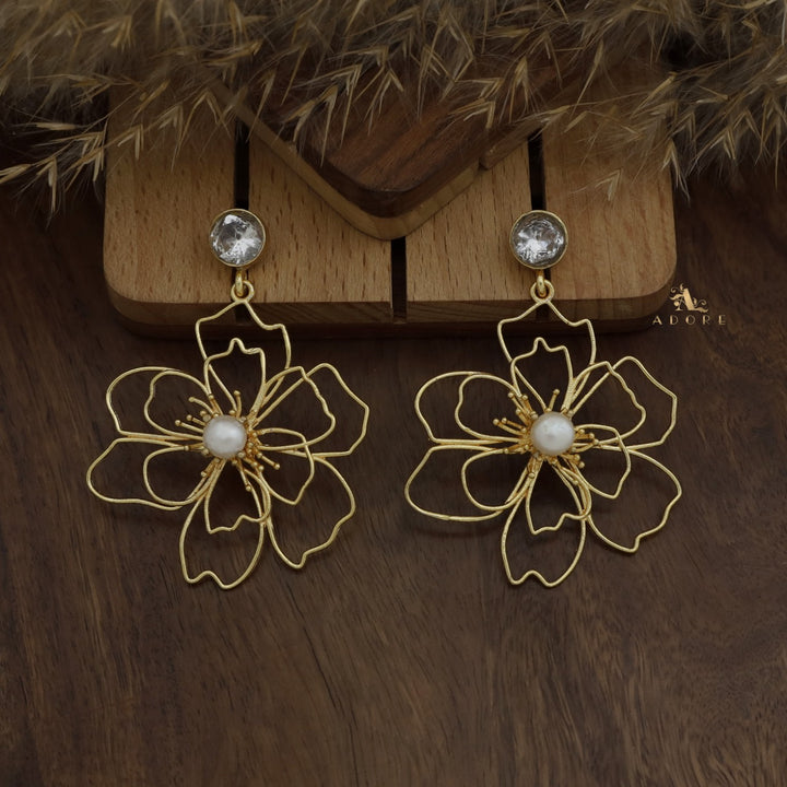 Glossy Rosline Flower Pearl Earring