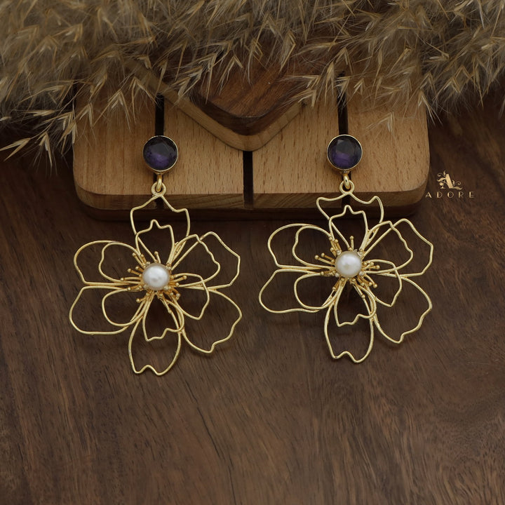 Glossy Rosline Flower Pearl Earring