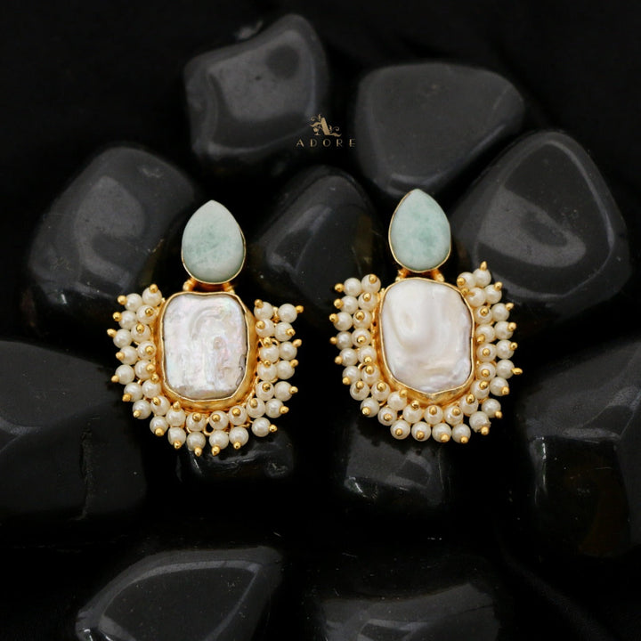 Baroque Pearl + Raw Stone Earring (Colour Options)
