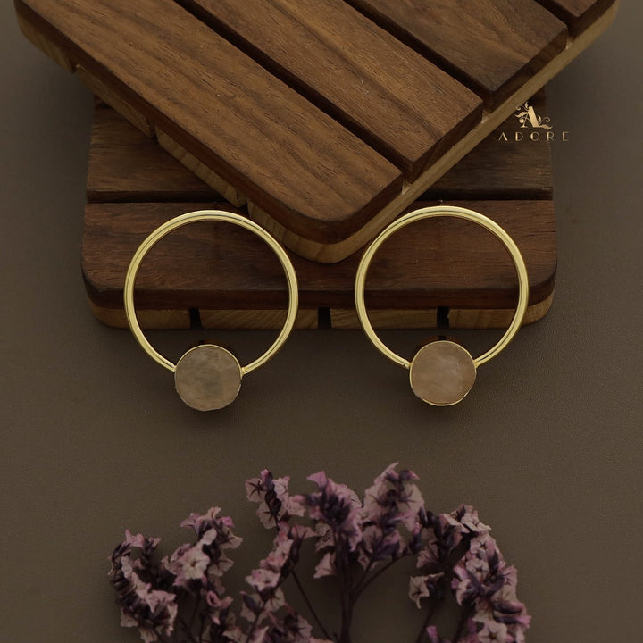 Golden Enva Hoop Raw Stone Earring