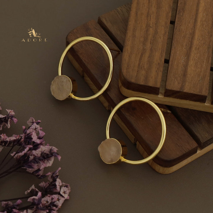 Golden Enva Hoop Raw Stone Earring