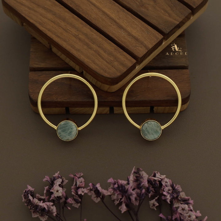 Golden Enva Hoop Raw Stone Earring