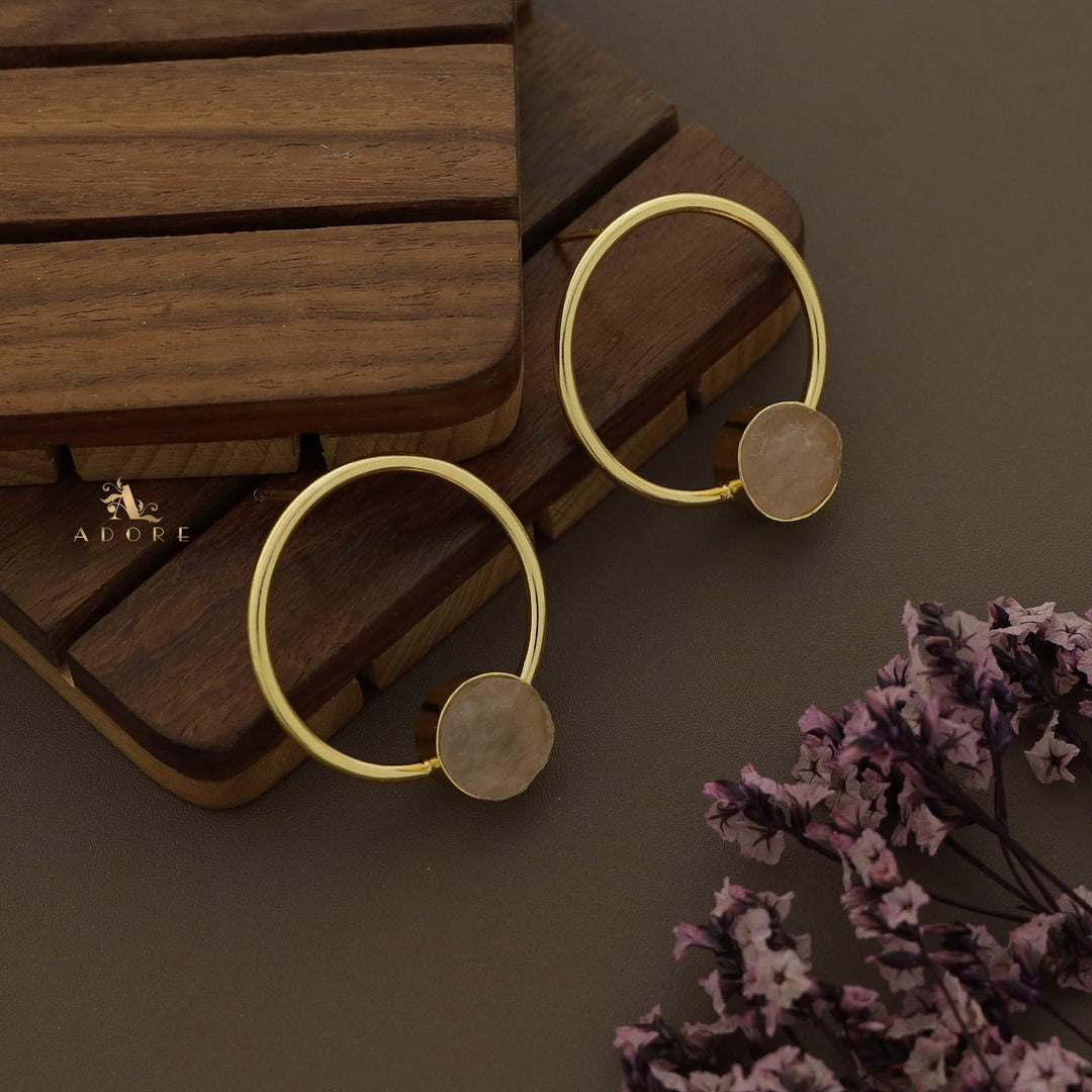 Golden Enva Hoop Raw Stone Earring