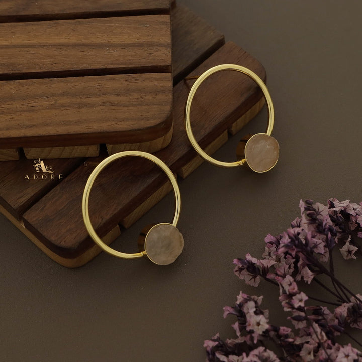 Golden Enva Hoop Raw Stone Earring