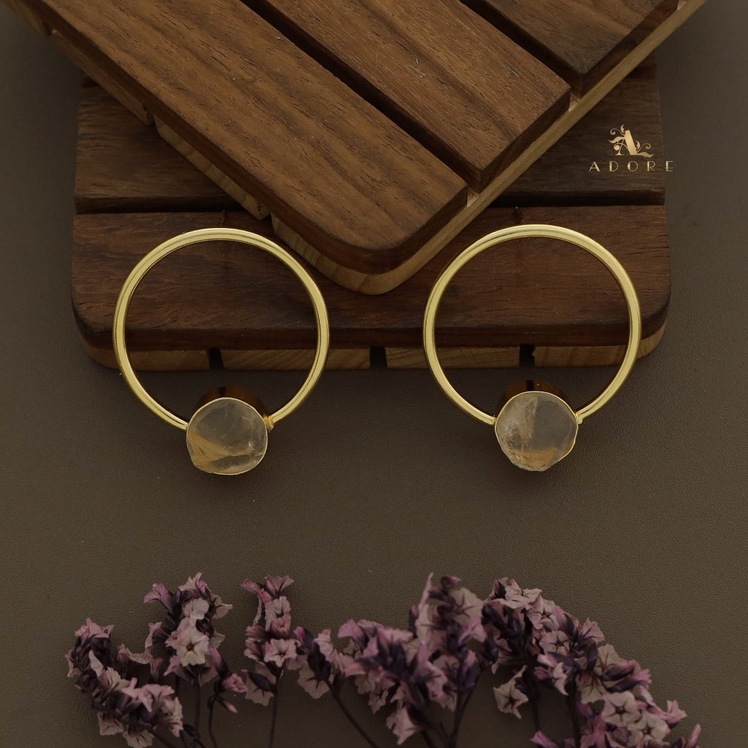 Golden Enva Hoop Raw Stone Earring