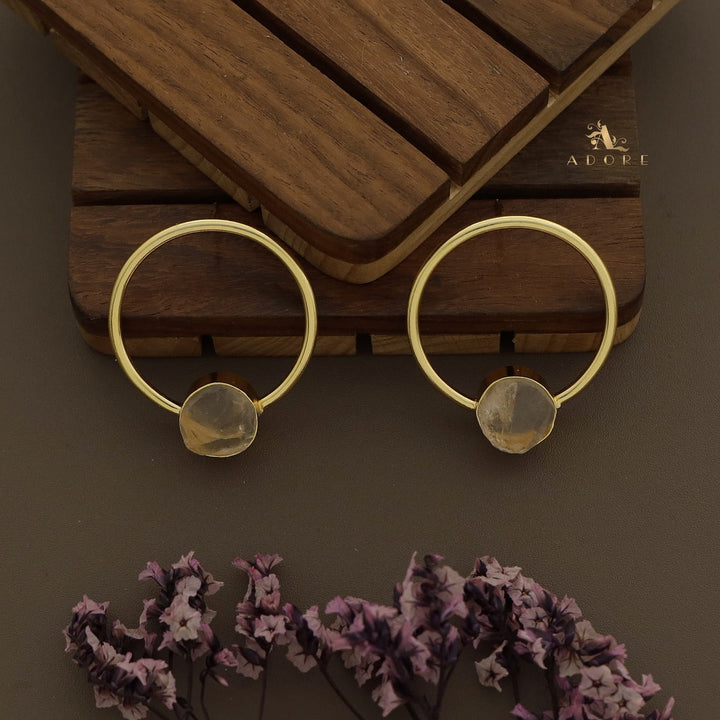 Golden Enva Hoop Raw Stone Earring